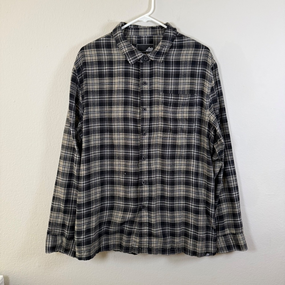 Lost Flannel Shirt Mens XL Black Tan Plaid Long Sleeve Button Up‎ Casual